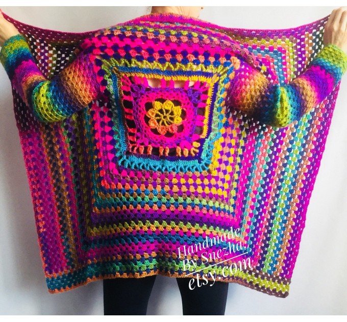  RAINBOW CARDIGAN Sweater Hand Knit Sweater Women Oversized Hippie Vegan Plus Size Vest Clothing  Cardigan  