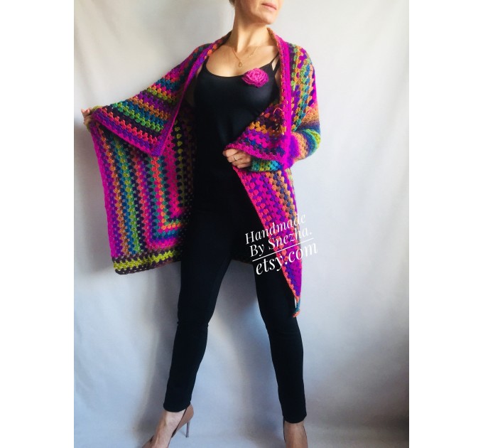  RAINBOW CARDIGAN Sweater Hand Knit Sweater Women Oversized Hippie Vegan Plus Size Vest Clothing  Cardigan  3