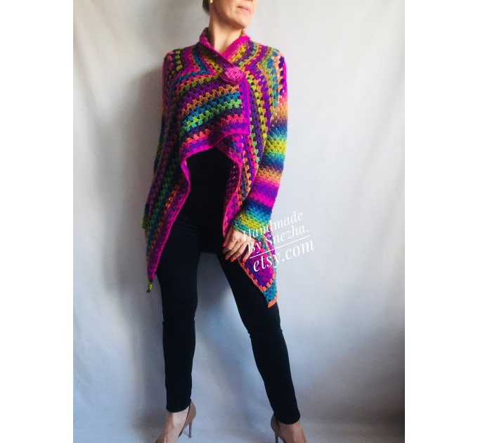  RAINBOW CARDIGAN Sweater Hand Knit Sweater Women Oversized Hippie Vegan Plus Size Vest Clothing  Cardigan  8