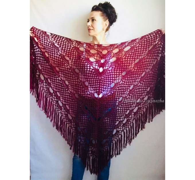  Wedding Shawl Wrap Fringe Big size Triangle Crochet Shawl Bridal Ivory bridesmaid Mohair Shawl Dark Red Bordo Girlfriend-Gift-for-her-mom  Shawl / Wraps  7