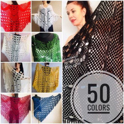 Black Crochet Shawl Wraps Wedding Triangle Fringe Big Size bridesmaid shawl mom birthday Gift For Her best friend Hand knit Mohair shawl