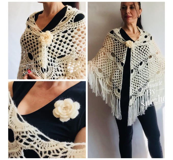  Bridal shawl pin, Bridesmaid Rustic Wedding shawl Hand knit winter wedding shawl Ivory bridal cover up Gift-for-her-mom-birthday-gift  Shawl / Wraps  4