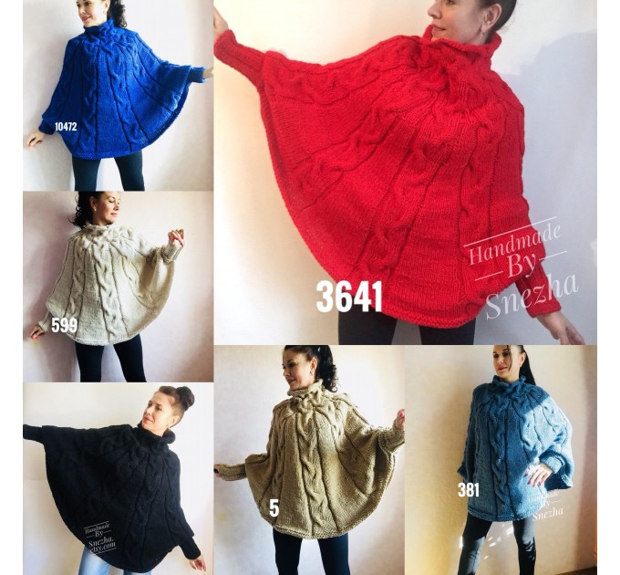  Wool Poncho Women Winter Sweater Hand Knit Poncho Loose Plus Size Knitwear Boho Crochet Wrap Knit Cable Chunky Poncho White Gray Black Red  Poncho  