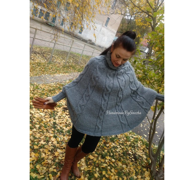  Wool Poncho Women Winter Sweater Hand Knit Poncho Loose Plus Size Knitwear Boho Crochet Wrap Knit Cable Chunky Poncho White Gray Black Red  Poncho  10