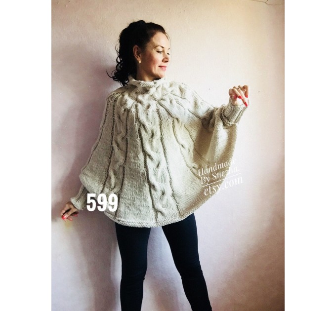  Wool Poncho Women Winter Sweater Hand Knit Poncho Loose Plus Size Knitwear Boho Crochet Wrap Knit Cable Chunky Poncho White Gray Black Red  Poncho  5