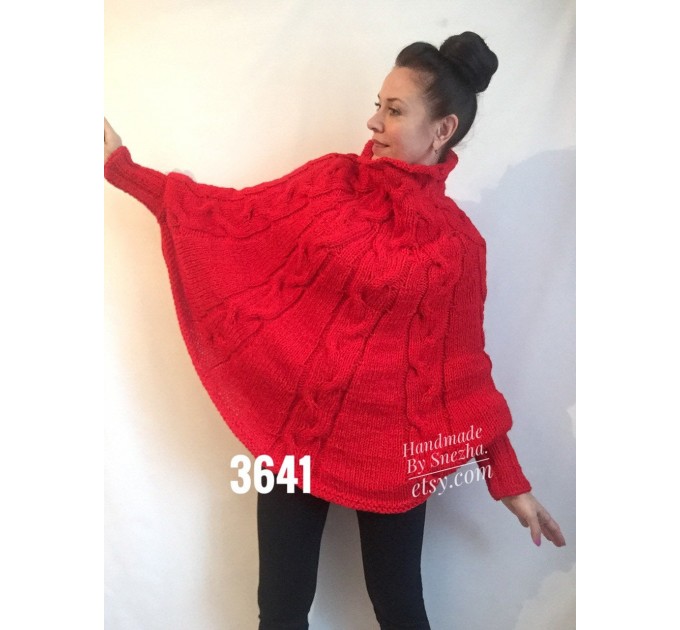  Wool Poncho Women Winter Sweater Hand Knit Poncho Loose Plus Size Knitwear Boho Crochet Wrap Knit Cable Chunky Poncho White Gray Black Red  Poncho  7