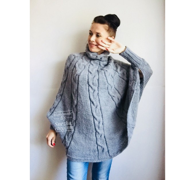  Wool Poncho Women Winter Sweater Hand Knit Poncho Loose Plus Size Knitwear Boho Crochet Wrap Knit Cable Chunky Poncho White Gray Black Red  Poncho  8