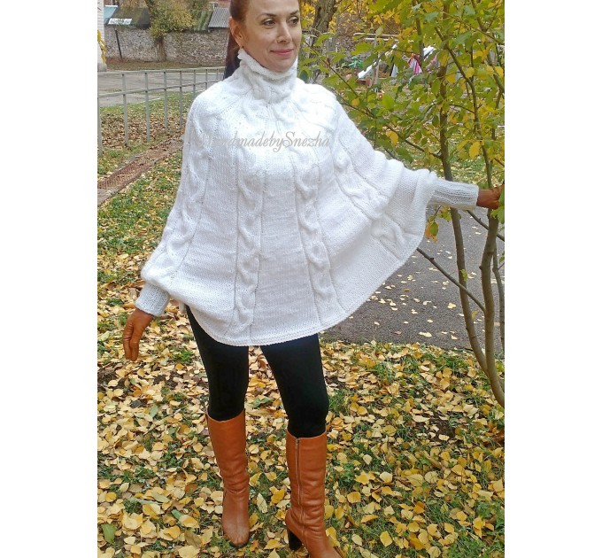  Wool Poncho Women Winter Sweater Hand Knit Poncho Loose Plus Size Knitwear Boho Crochet Wrap Knit Cable Chunky Poncho White Gray Black Red  Poncho  9