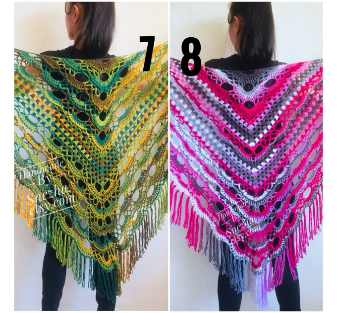  Green Crochet Shawl Wrap Triangle With Fringe Boho Colorful Shawl Rainbow Shawl Bohemian Multicolor Shawl Big Crochet Lace Knitted Shawl  Shawl / Wraps  