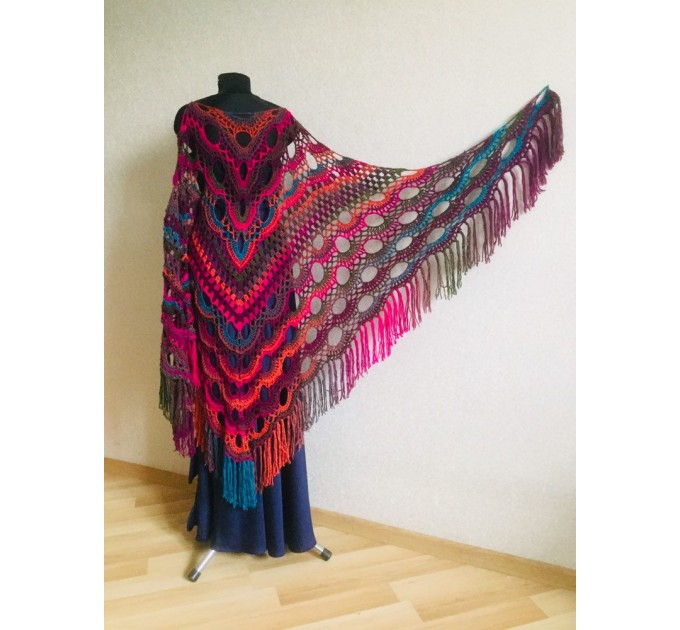  Crochet Multicolor Shawl Wrap Lace Triangle Boho Shawl Colorful Rainbow Shawl Fringe Big Crochet Shawl Hand Knitted Shawl Evening Shawl  Shawl / Wraps  