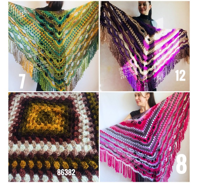  Crochet Multicolor Shawl Wrap Lace Triangle Boho Shawl Colorful Rainbow Shawl Fringe Big Crochet Shawl Hand Knitted Shawl Evening Shawl  Shawl / Wraps  4