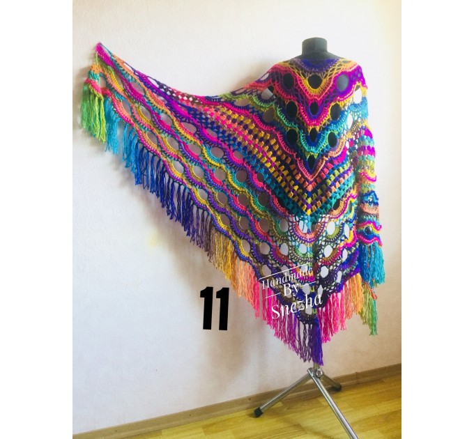  Crochet Multicolor Shawl Wrap Lace Triangle Boho Shawl Colorful Rainbow Shawl Fringe Big Crochet Shawl Hand Knitted Shawl Evening Shawl  Shawl / Wraps  6