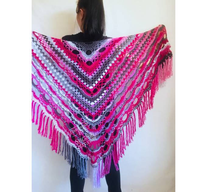  Crochet Multicolor Shawl Wrap Lace Triangle Boho Shawl Colorful Rainbow Shawl Fringe Big Crochet Shawl Hand Knitted Shawl Evening Shawl  Shawl / Wraps  9