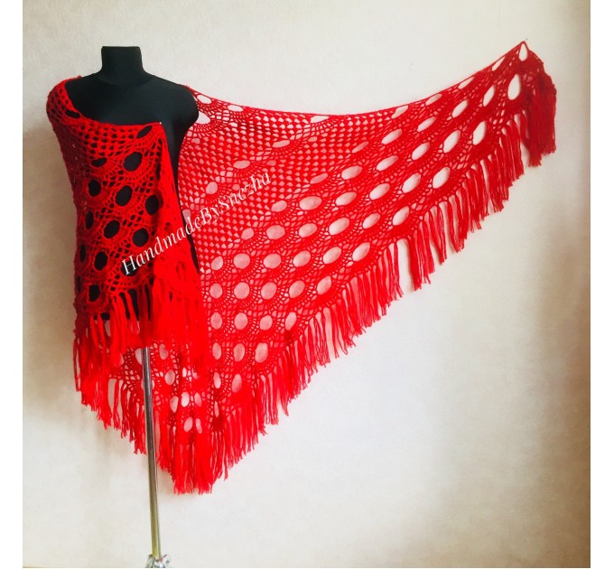  RED Crochet Shawl Triangle Fringe Wrap Hand Knit Wool Shawl Evening Crochet Wrap Mohair Lace Scarf Shawl Gifts For Wife Mom Festival Shawl  Shawl / Wraps  4