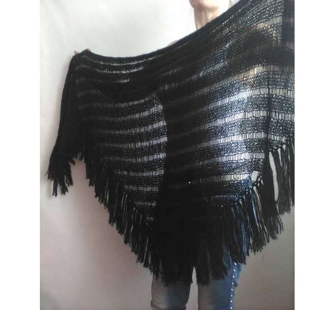  BLACK Crochet Shawl BOHO SHAWL Wraps Knit Wool Lace Mohair Shawl Gifts for Wife Fringe Shawl Bridal Wedding Black Mohair Triangle Scarf  Shawl / Wraps  