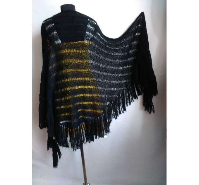  BLACK Crochet Shawl BOHO SHAWL Wraps Knit Wool Lace Mohair Shawl Gifts for Wife Fringe Shawl Bridal Wedding Black Mohair Triangle Scarf  Shawl / Wraps  10