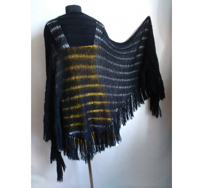  BLACK Crochet Shawl BOHO SHAWL Wraps Knit Wool Lace Mohair Shawl Gifts for Wife Fringe Shawl Bridal Wedding Black Mohair Triangle Scarf  Shawl / Wraps  3