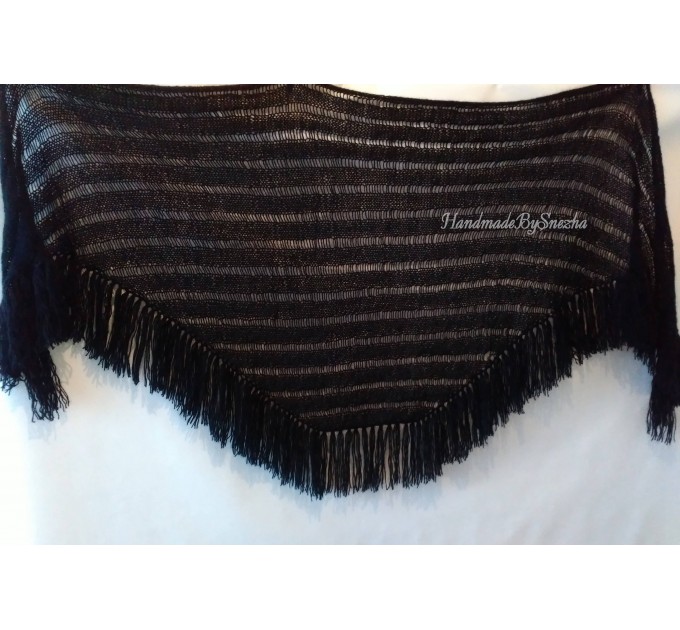  BLACK Crochet Shawl BOHO SHAWL Wraps Knit Wool Lace Mohair Shawl Gifts for Wife Fringe Shawl Bridal Wedding Black Mohair Triangle Scarf  Shawl / Wraps  6