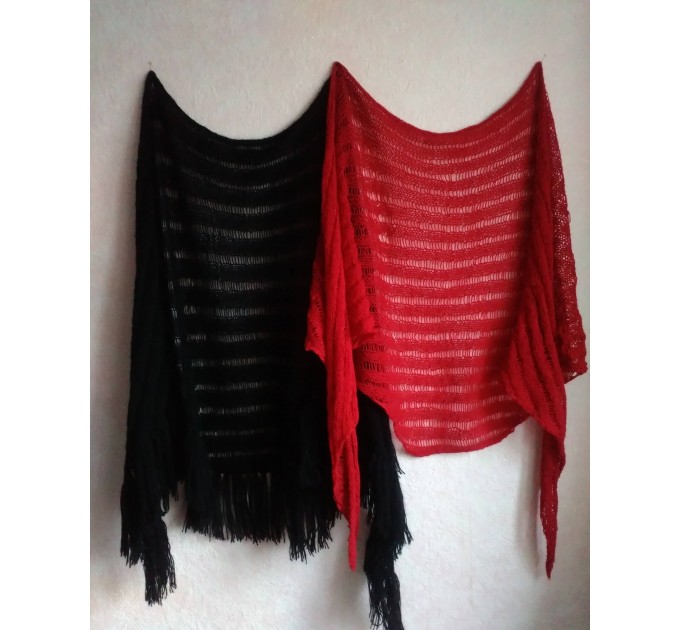  BLACK Crochet Shawl BOHO SHAWL Wraps Knit Wool Lace Mohair Shawl Gifts for Wife Fringe Shawl Bridal Wedding Black Mohair Triangle Scarf  Shawl / Wraps  7