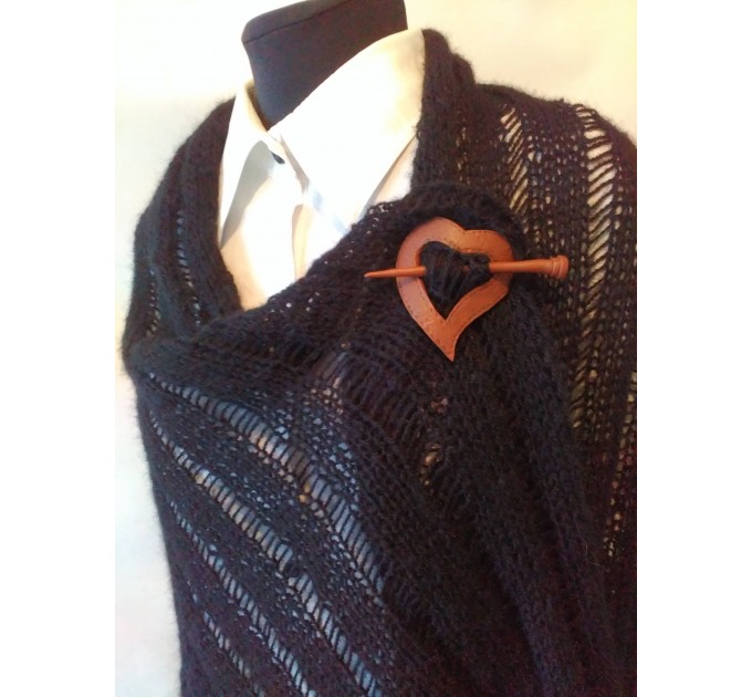  BLACK Crochet Shawl BOHO SHAWL Wraps Knit Wool Lace Mohair Shawl Gifts for Wife Fringe Shawl Bridal Wedding Black Mohair Triangle Scarf  Shawl / Wraps  9