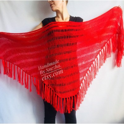 Knit Wedding Triangle Shawl Fringe Crochet Beige Wrap RED Mohair Scarf Boho Black Angora Shawl Wraps Scarf For Women Wool Shawl