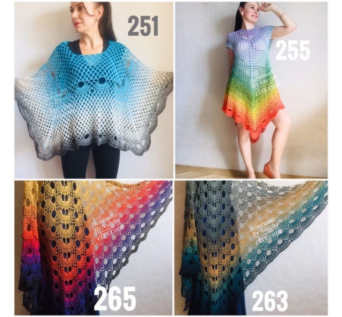  Crochet Poncho Women Boho Shawl Big Size Vintage Rainbow Cotton Boho Fringed Cape Hippie Gift for Her Bohemian Vibrant Colors Boat Neck  Poncho  7