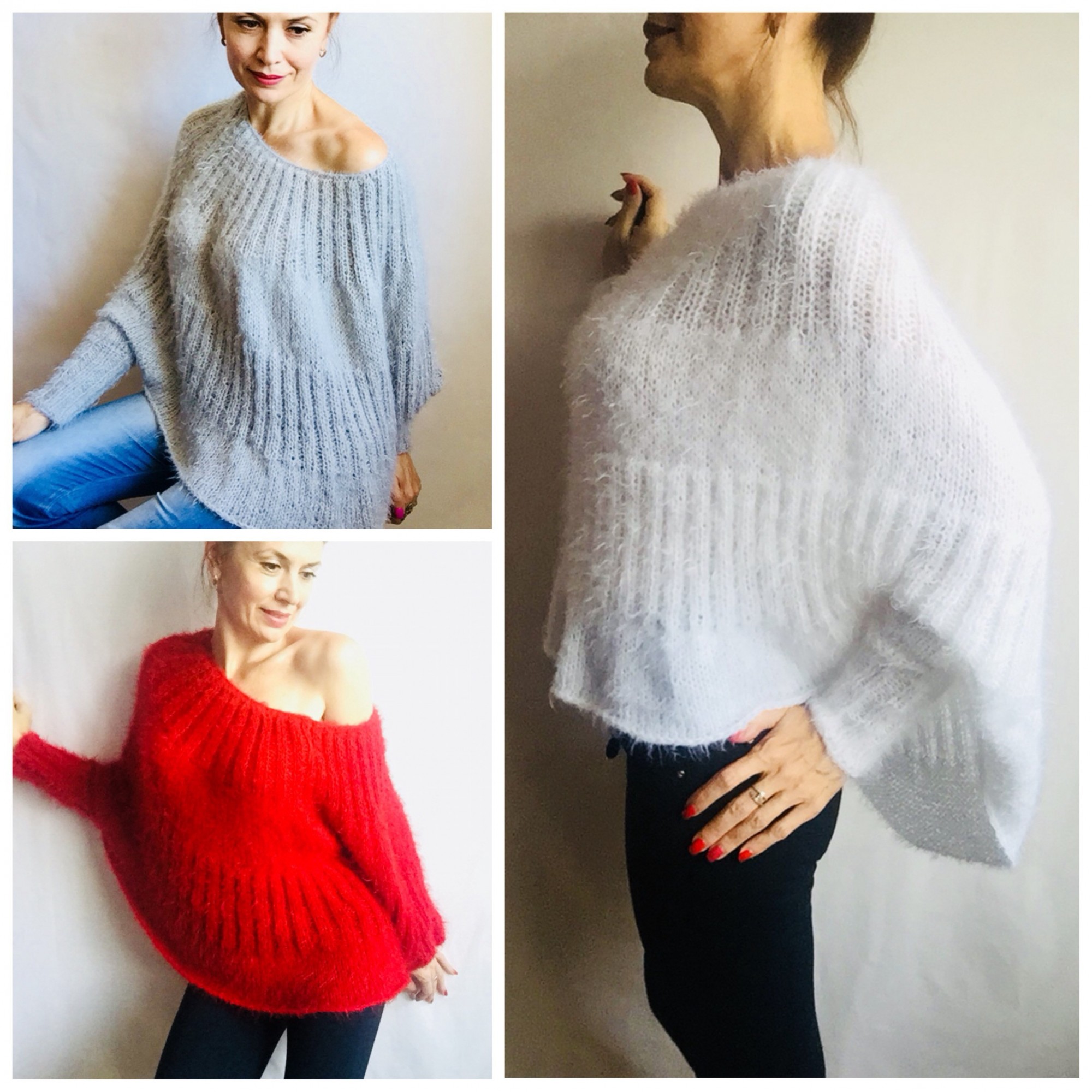 White Angora Sweater, Mohair Sweater, Loose Knit Sweater