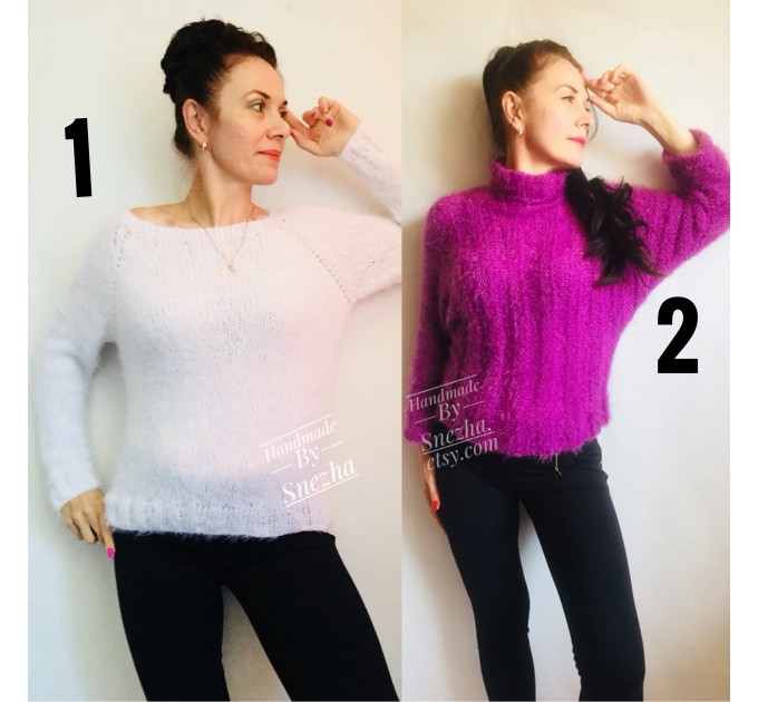  White Angora Sweater, Mohair Sweater, Loose Knit Sweater Poncho Woman, Oversized Sexy Wool Sweater Off Shoulder Faux Fur, Crochet Poncho  Sweater  7