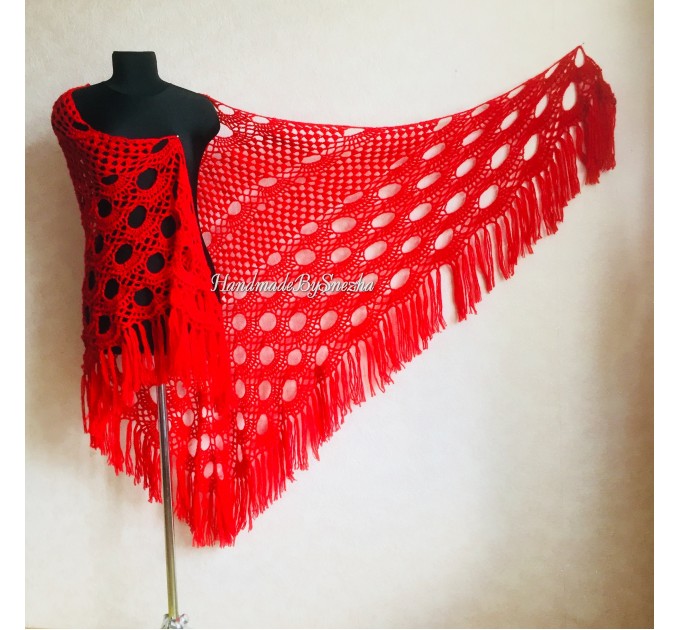  RED Crochet Shawl Fringe SHAWL BLACK Triangle Scarf Boho Shawl Women Evening Shawl Black Floral Scarf Hand Knit Scarf Lace Wool Knit Shawl  Shawl / Wraps  5