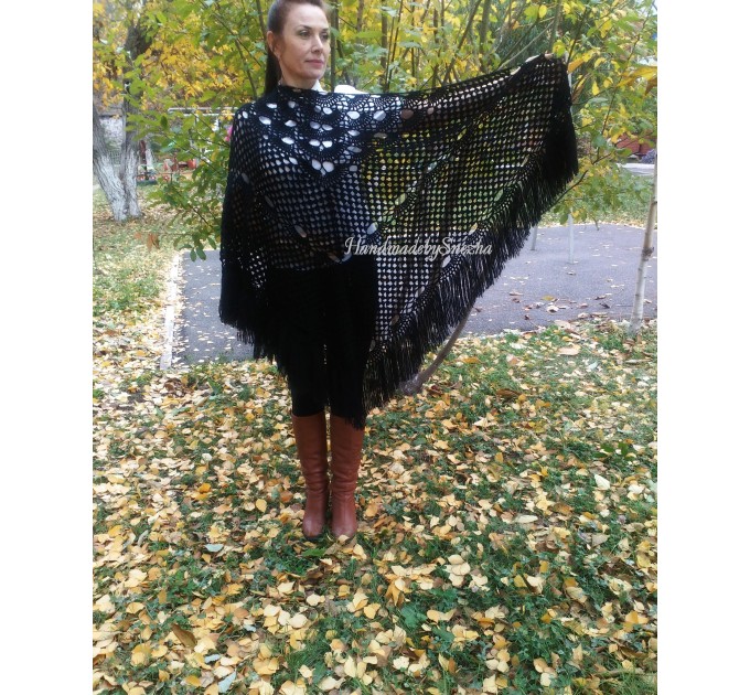  RED Crochet Shawl Fringe SHAWL BLACK Triangle Scarf Boho Shawl Women Evening Shawl Black Floral Scarf Hand Knit Scarf Lace Wool Knit Shawl  Shawl / Wraps  7