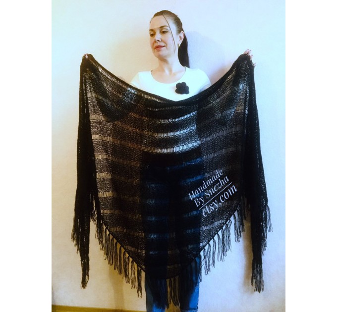  BLACK Crochet Shawl Wraps BOHO SHAWL Knit Wool Lace Mohair Shawl Gifts for Wife Fringe Shawl Bridal Wedding Black Mohair Triangle Scarf  Shawl / Wraps  