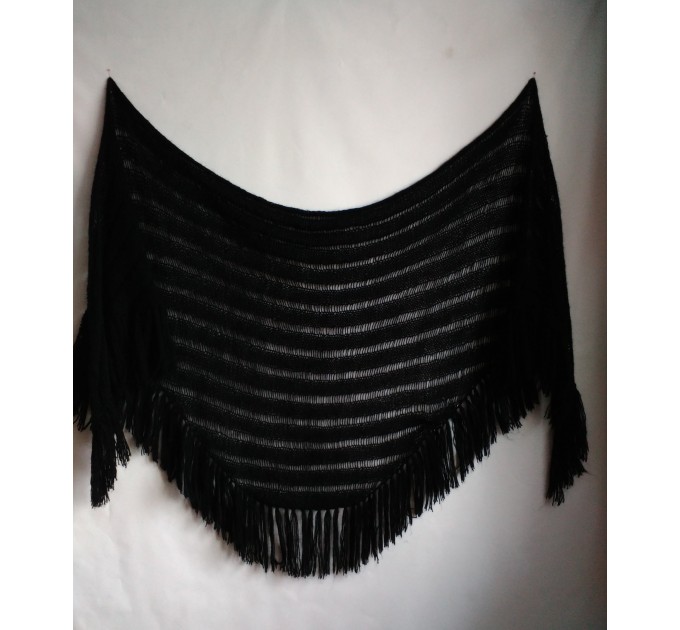  BLACK Crochet Shawl Wraps BOHO SHAWL Knit Wool Lace Mohair Shawl Gifts for Wife Fringe Shawl Bridal Wedding Black Mohair Triangle Scarf  Shawl / Wraps  5