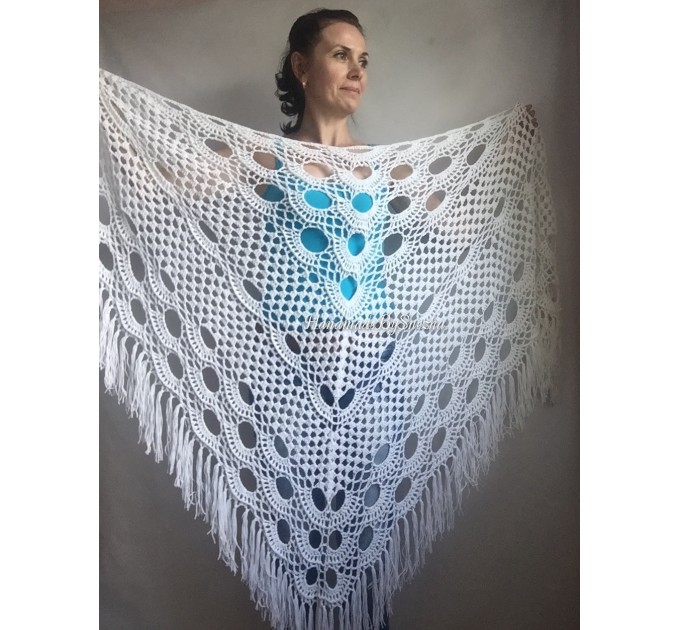  Navy Blue White COTTON Crochet SHAWL Granny Square Bridesmaid Wraps Custom Color Fringe Summer Lace Shawl Hand Knit Triangle Flower Black  Shawl / Wraps  4