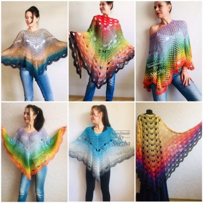 Rainbow Crochet Shawl Wraps Cotton Big Size Vintage PONCHO Granny Square Summer Gay Pride Wedding Gift Triangle Bohemian