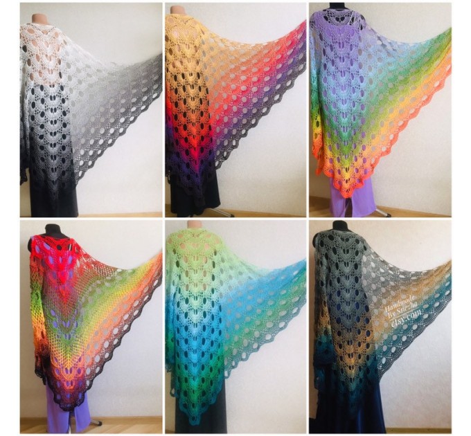  Rainbow Crochet Shawl Wraps Cotton Big Size Vintage PONCHO Granny Square Summer Gay Pride Wedding Gift Triangle Bohemian  Shawl / Wraps  3