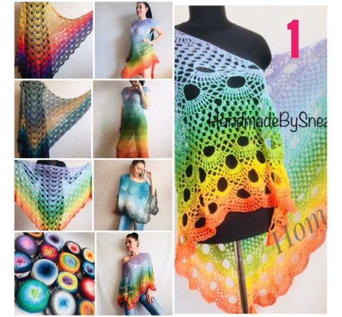  Crochet Shawl Wraps PONCHO Cotton Rainbow Big Size Vintage Pride Gift Lace Shawl Triangle Bohemian Granny Square Flower Bridesmaid  Shawl / Wraps  