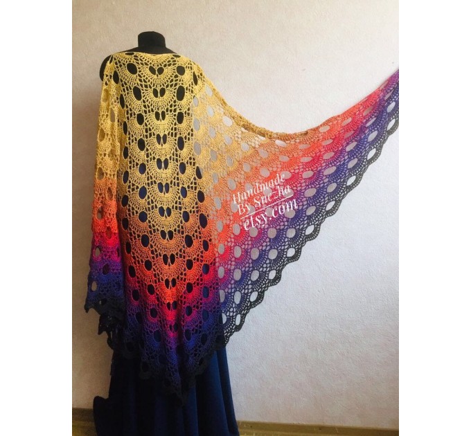  Crochet Shawl Wraps PONCHO Cotton Rainbow Big Size Vintage Pride Gift Lace Shawl Triangle Bohemian Granny Square Flower Bridesmaid  Shawl / Wraps  3