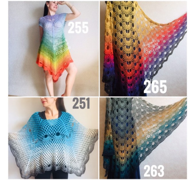  Crochet Shawl Wraps PONCHO Cotton Rainbow Big Size Vintage Pride Gift Lace Shawl Triangle Bohemian Granny Square Flower Bridesmaid  Shawl / Wraps  5