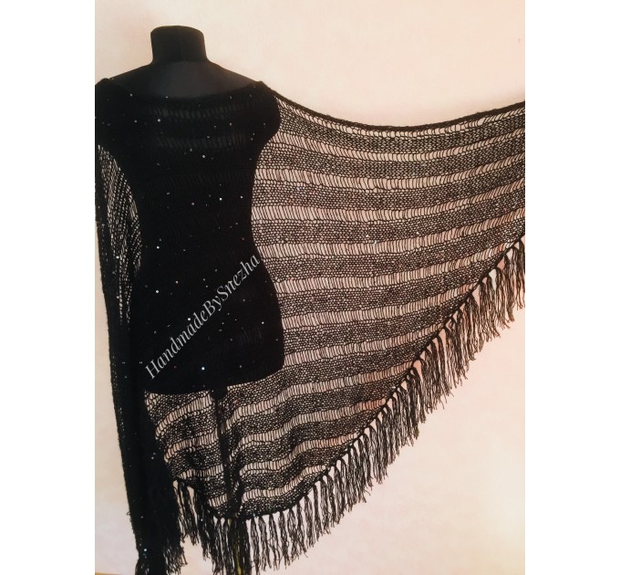  BLACK Shawl Wraps Mohair GRAY Crochet Shawl Fringe Star Lace Shawl Knit Wool Gifts for Wife Bridal Wedding Black Mohair Boho Triangle Scarf  Shawl / Wraps  8