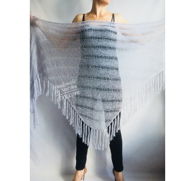  BLACK Shawl Wraps Mohair GRAY Crochet Shawl Fringe Star Lace Shawl Knit Wool Gifts for Wife Bridal Wedding Black Mohair Boho Triangle Scarf  Shawl / Wraps  4