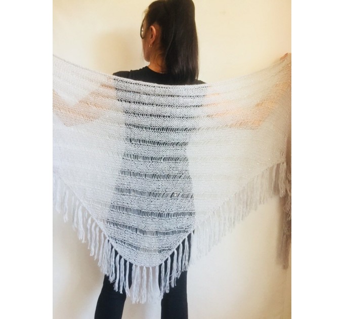  Gray knit shawl Fringe Knitted shawl Chunky shawl wrap Oversized gray shawl Wool shawl wrap Triangle knit scarf Dark gray wrap scarf shawl  Shawl / Wraps  5