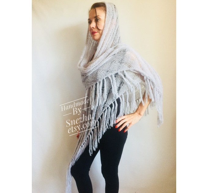  Gray knit shawl Fringe Knitted shawl Chunky shawl wrap Oversized gray shawl Wool shawl wrap Triangle knit scarf Dark gray wrap scarf shawl  Shawl / Wraps  7