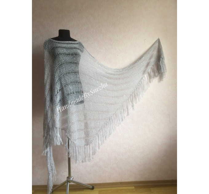  Gray knit shawl Fringe Knitted shawl Chunky shawl wrap Oversized gray shawl Wool shawl wrap Triangle knit scarf Dark gray wrap scarf shawl  Shawl / Wraps  8