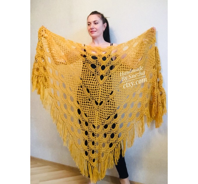  Mustard 50 COLORS Crochet Granny Shawl Large Mohair Triangle Big Size Shawl Fringe Long Handknit Woman Bohemian Festi Hand Knit Wrap  Shawl / Wraps  3