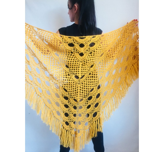  Mustard 50 COLORS Crochet Granny Shawl Large Mohair Triangle Big Size Shawl Fringe Long Handknit Woman Bohemian Festi Hand Knit Wrap  Shawl / Wraps  7