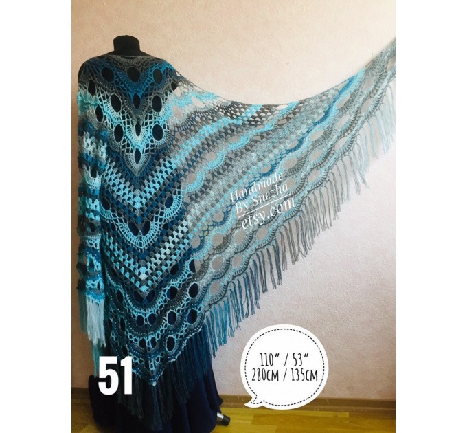  Crochet Shawl Triangle Fringe Big Size Wrap gift brooch Gray Alpaca Long Mohair Woman Bohemian Festi Hand Knit Shawl Black Granny  Shawl / Wraps  5