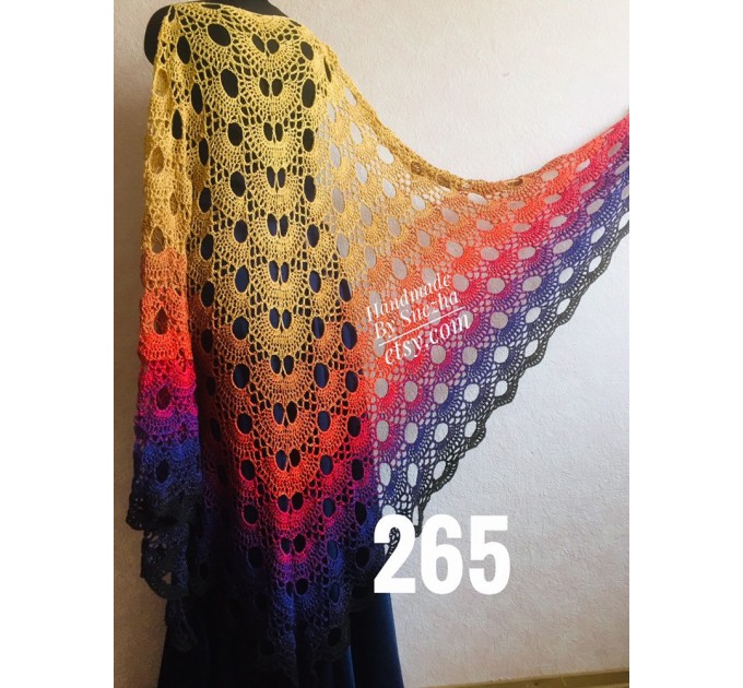  RAINBOW Crochet PONCHO Women Big Size Vintage Shawl Wraps Cotton Plus Size Clothing Granny Square Gay Pride Knit Triangle Bohemian Flower  Poncho  5