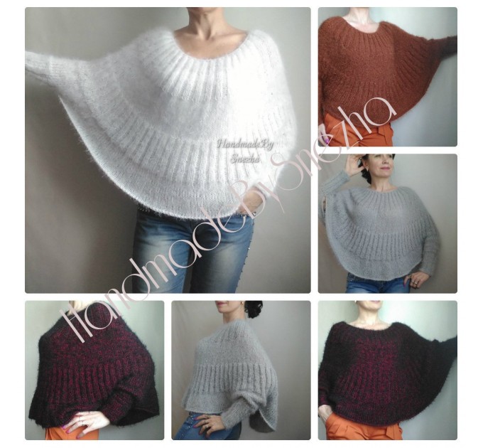  MOHAIR Sweater Hand Knit Poncho Woman WHITE Plus Size Knit Sweater Oversize Fuzzy Chunky Sweater Pullover Cable Sweater Knit Crochet Red  Faux Fur  3