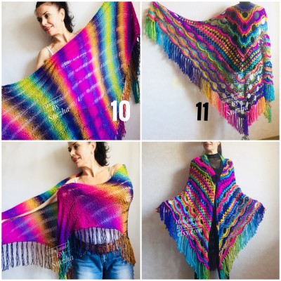 Rainbow Crochet Shawl Wraps With Fringe Triangular Colorful brooch Evening Hand Knitted Shawl Multicolor Shawl Lace Warm Wool Chic Shawl