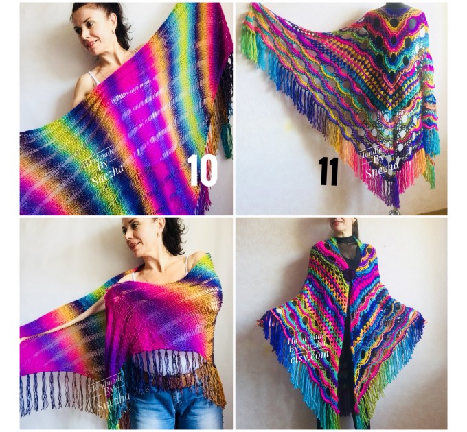  Rainbow Crochet Shawl Wraps With Fringe Triangular Colorful brooch Evening Hand Knitted Shawl Multicolor Shawl Lace Warm Wool Chic Shawl  Shawl / Wraps  